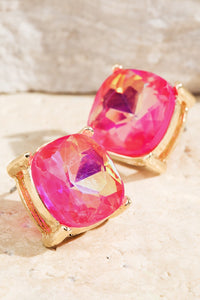 Cleo Glass Stud Earrings in Hot Pink