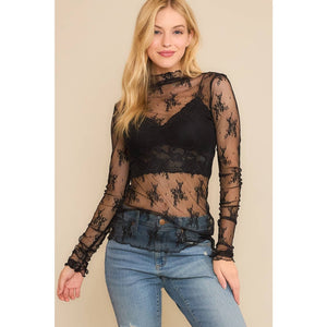 Lizzy Sheer Mesh Layering Top - Black