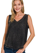 Load image into Gallery viewer, Vivi Frayed Linen Top in Charcoal

