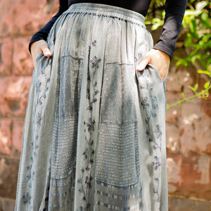 Crystal Embroidered Maxi Skirt With Side Pockets