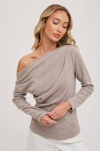 Jordyn Ruched One Shoulder Sweater in Cinnamon Dulce