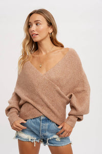 Elena Crossover Sweater in Caramel Latte