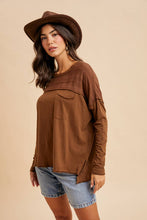 Load image into Gallery viewer, Emma Embroidered Long Sleeve Tee in Chocolate
