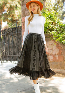 Crystal Embroidered Maxi Skirt With Side Pockets