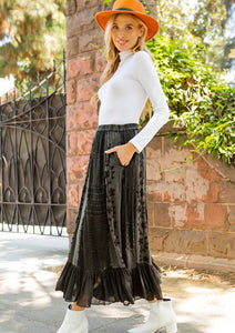 Crystal Embroidered Maxi Skirt With Side Pockets