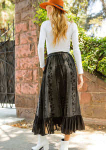 Crystal Embroidered Maxi Skirt With Side Pockets