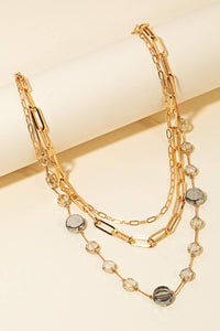 Layered Rhinestone And Chains Necklace