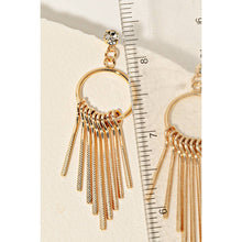 Load image into Gallery viewer, Textured Metallic Bar Fringe Hoop Dangle Earrings: GD
