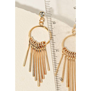 Textured Metallic Bar Fringe Hoop Dangle Earrings: GD