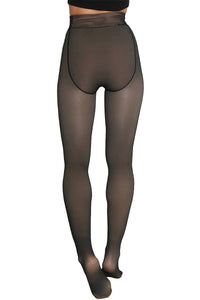 Women's Sheer Look Fleece Lined Pantyhose Tights: Nude