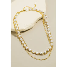 Load image into Gallery viewer, Gold Dipped Pearl Beaded Layered Chains Necklace: Gold
