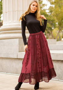 Crystal Embroidered Maxi Skirt With Side Pockets