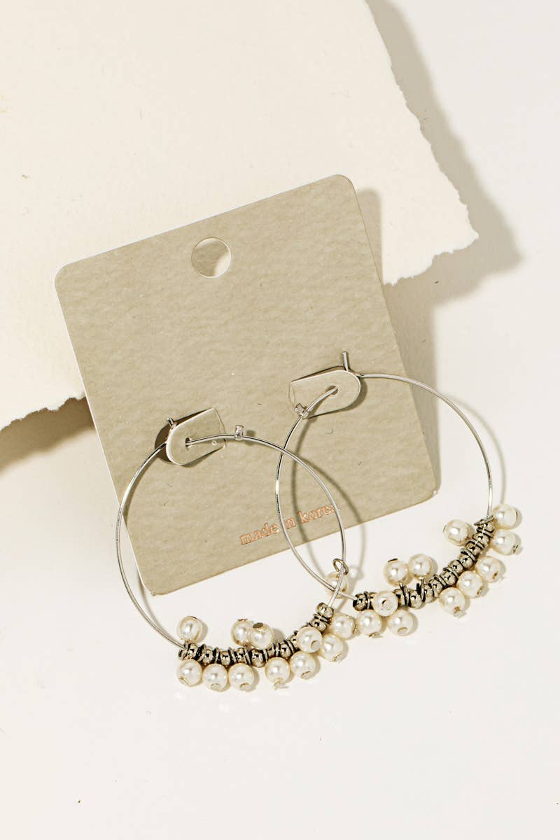 Pearl Beaded Hoop - Silver
