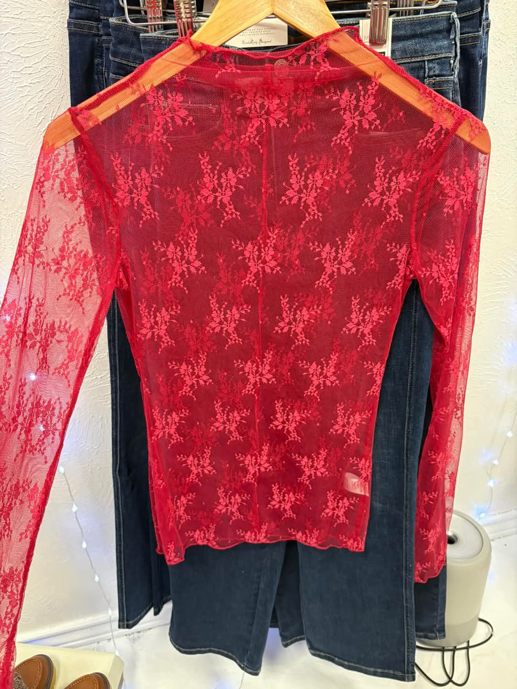 Lizzy Sheer Mesh Layering Top - Red