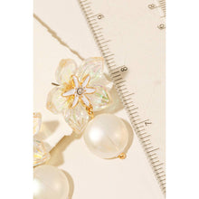 Load image into Gallery viewer, Iridescent Flower And Pearl Charm Dangle Earrings in Gold
