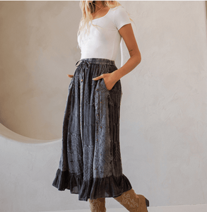 Crystal Embroidered Maxi Skirt With Side Pockets