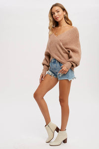 Elena Crossover Sweater in Caramel Latte