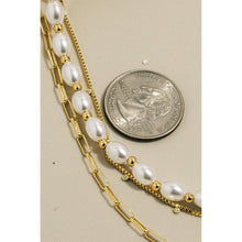 Load image into Gallery viewer, Gold Dipped Pearl Beaded Layered Chains Necklace: Gold
