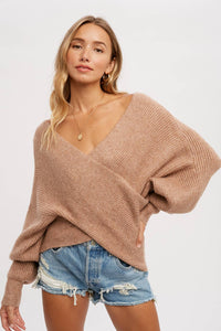 Elena Crossover Sweater in Caramel Latte