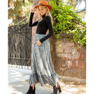 Crystal Embroidered Maxi Skirt With Side Pockets