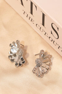 Metallic Half Flower Stud Earrings Silver