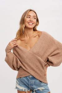 Elena Crossover Sweater in Caramel Latte