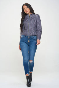 Abigail Racer Jacket in Blue Grey