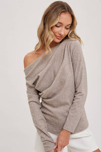 Jordyn Ruched One Shoulder Sweater in Cinnamon Dulce