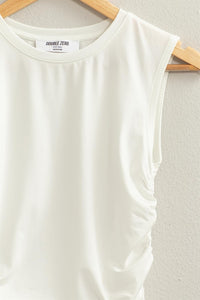 Dora Ruched Sleeveless Top in Off White