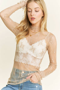 Lizzy Sheer Mesh Layering Top - Cream