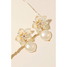 Load image into Gallery viewer, Iridescent Flower And Pearl Charm Dangle Earrings in Gold
