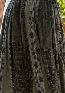 Crystal Embroidered Maxi Skirt With Side Pockets