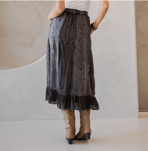 Crystal Embroidered Maxi Skirt With Side Pockets