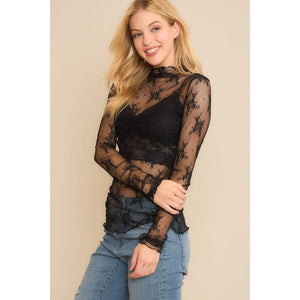 Lizzy Sheer Mesh Layering Top - Black