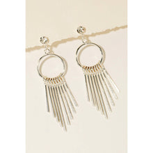 Load image into Gallery viewer, Textured Metallic Bar Fringe Hoop Dangle Earrings: GD
