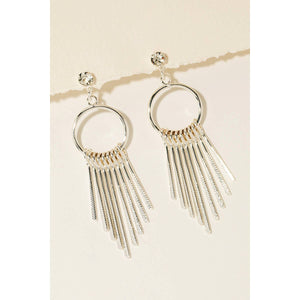 Textured Metallic Bar Fringe Hoop Dangle Earrings: GD