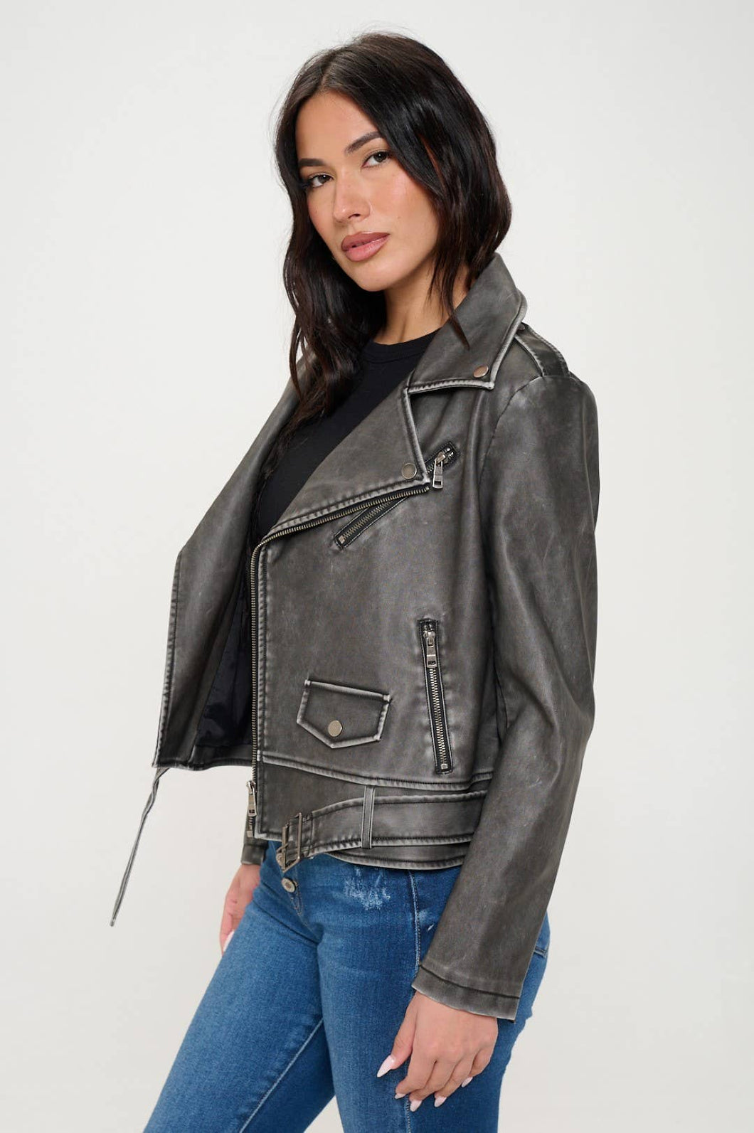 Izzy Biker Jacket in Charcoal