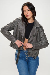 Izzy Biker Jacket in Charcoal