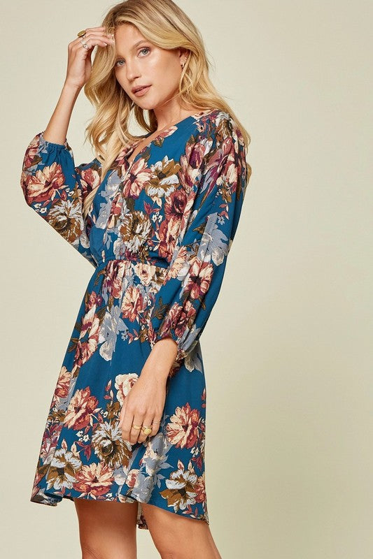 Florals Teal Dolman Sleeve Dress (Regular and Plus)