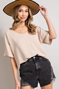 Cindy Short Sleeve V-Neck Blouse in Taupe