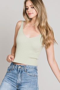 Lindsey Ribbed Cropped Tank in Sage