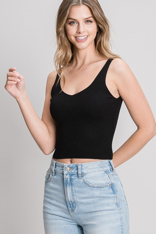 Lindsey Ribbed Cropped Tank in Black