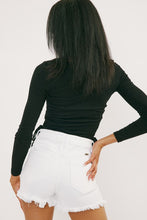 Load image into Gallery viewer, Rita Stretchy White Mom Shorts with Frayed Hem
