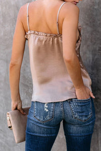 Ruffled V-Neck Tank with Front Detail - Apricot