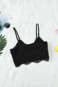 Boho Lace Bralette Crop Top w/ smocked back - Black - Fabric Lining / No Pads (M & L in stock)
