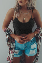 Load image into Gallery viewer, Boho Lace Bralette Crop Top w/ smocked back - Black - Fabric Lining / No Pads (M &amp; L in stock)
