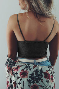Boho Lace Bralette Crop Top w/ smocked back - Black - Fabric Lining / No Pads (M & L in stock)