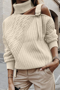 Cutaway Sweater with Strap in Cream & Black