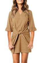 Load image into Gallery viewer, Annie Tie Front Dress in Camel
