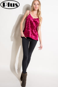 Plus - Crushed Velvet Cami in Wine